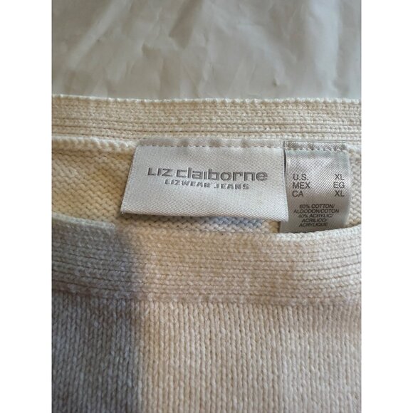 Liz Claiborne Ivory Knit Pullover Sweater Women’s XL 100% Cotton Button Detail - Picture 2 of 14